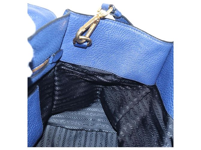 Bolsa de mão PRADA Ready lock em couro Taurillon Clemence 2way Azul Auth am12570V Dourado - vista 27