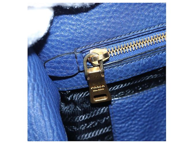 Bolsa de mão PRADA Ready lock em couro Taurillon Clemence 2way Azul Auth am12570V Dourado - vista 28