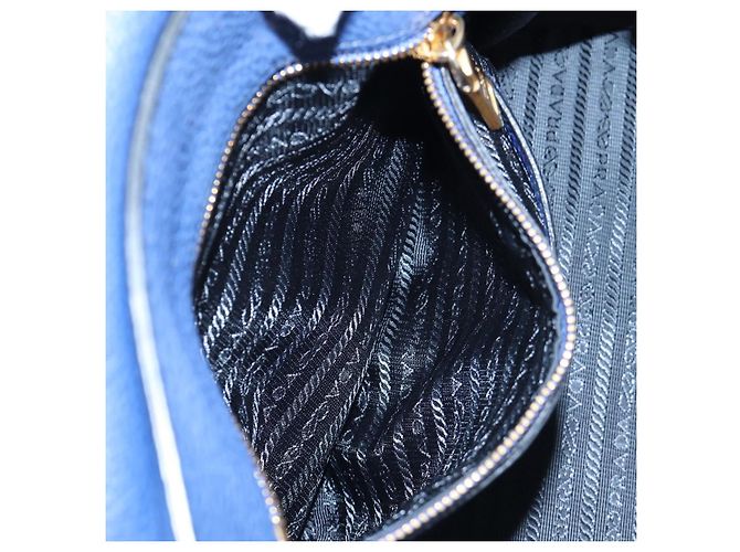 Bolsa de mão PRADA Ready lock em couro Taurillon Clemence 2way Azul Auth am12570V Dourado - vista 29