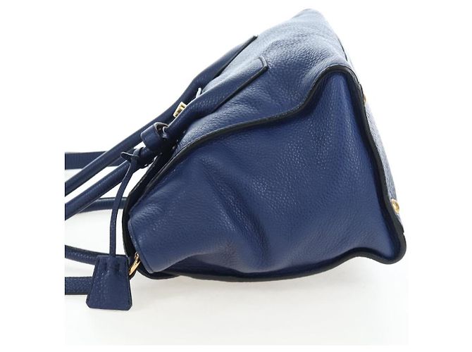 Bolsa de mão PRADA Ready lock em couro Taurillon Clemence 2way Azul Auth am12570V Dourado - vista 3