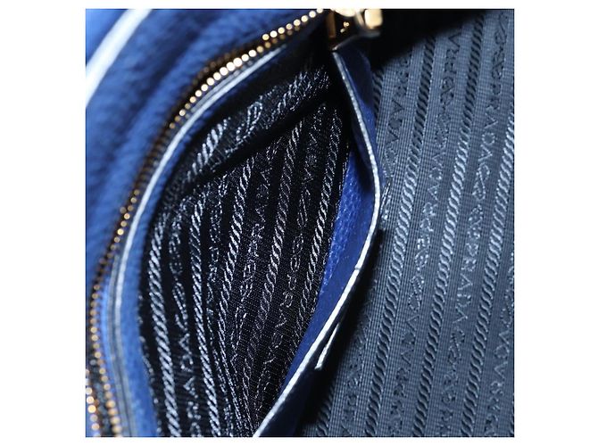 Bolsa de mão PRADA Ready lock em couro Taurillon Clemence 2way Azul Auth am12570V Dourado - vista 30