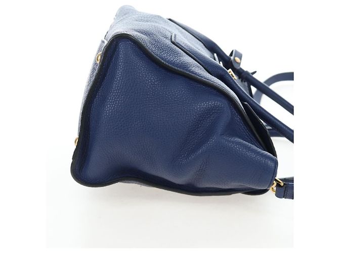Bolsa de mão PRADA Ready lock em couro Taurillon Clemence 2way Azul Auth am12570V Dourado - vista 4