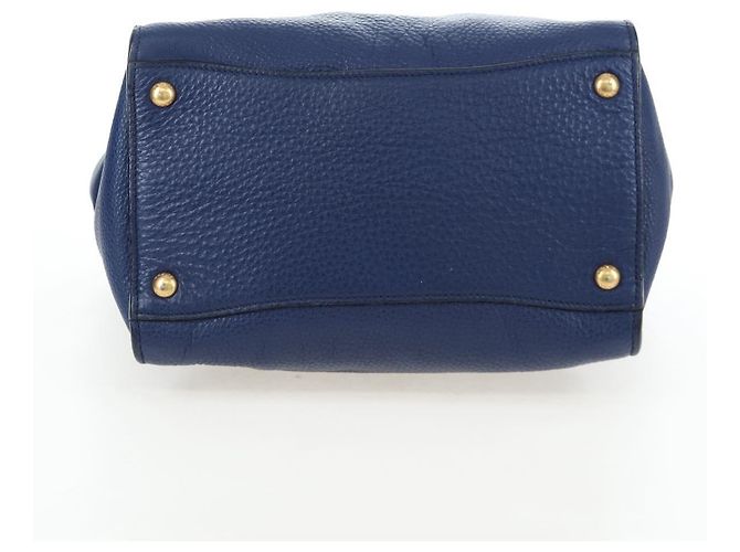 Bolsa de mão PRADA Ready lock em couro Taurillon Clemence 2way Azul Auth am12570V Dourado - vista 5