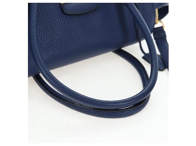Bolsa de mão PRADA Ready lock em couro Taurillon Clemence 2way Azul Auth am12570V Dourado - vista 6