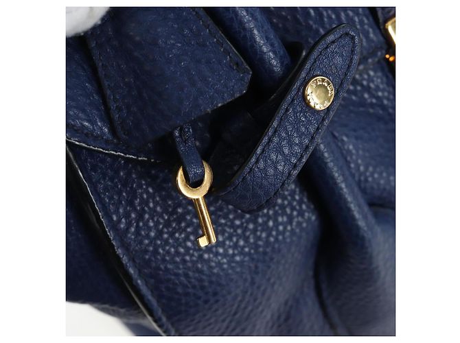 Bolsa de mão PRADA Ready lock em couro Taurillon Clemence 2way Azul Auth am12570V Dourado - vista 8