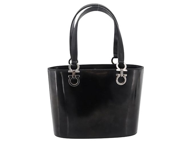 Borsa Salvatore Ferragamo Gancini vernice Black Silver Auth bs37143 Nero Argento - vista 2