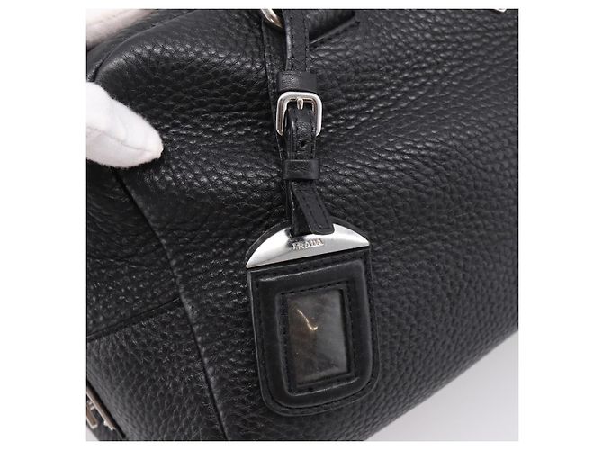 Sac à main PRADA en cuir noir argent Auth ep16195A Argenté - vue 10