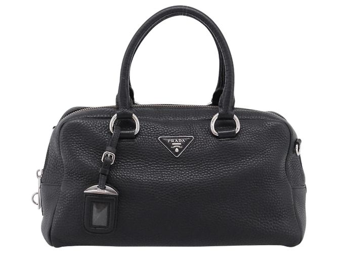 Sac à main PRADA en cuir noir argent Auth ep16195A Argenté - vue 13