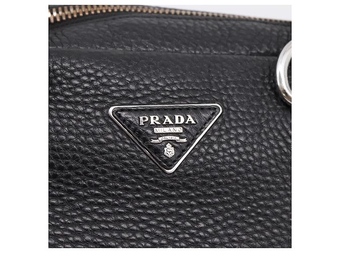 Sac à main PRADA en cuir noir argent Auth ep16195A Argenté - vue 17