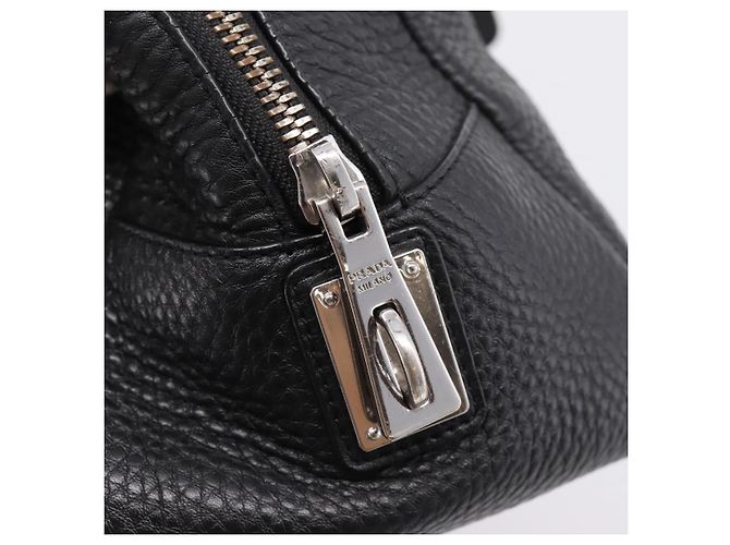 Sac à main PRADA en cuir noir argent Auth ep16195A Argenté - vue 18