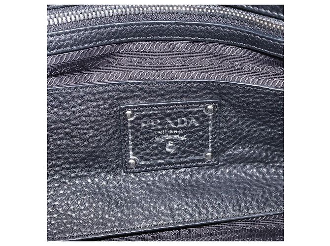 Sac à main PRADA en cuir noir argent Auth ep16195A Argenté - vue 19