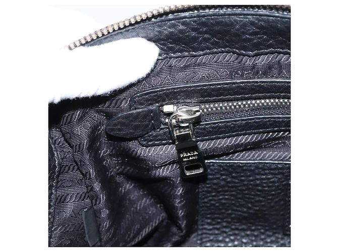 Sac à main PRADA en cuir noir argent Auth ep16195A Argenté - vue 22