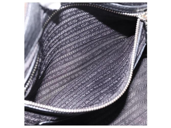 Sac à main PRADA en cuir noir argent Auth ep16195A Argenté - vue 23