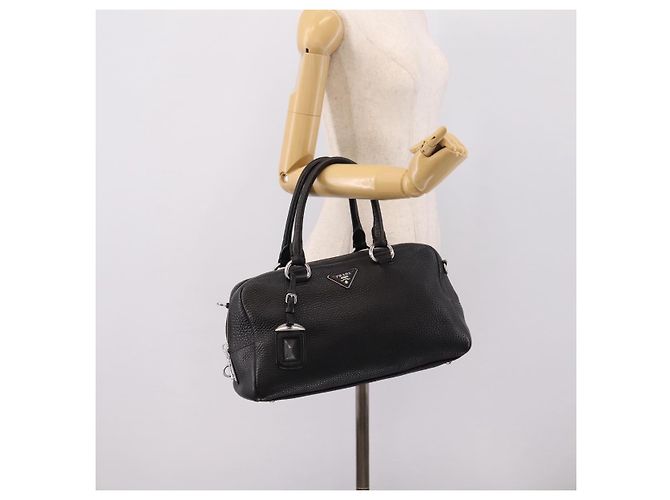Sac à main PRADA en cuir noir argent Auth ep16195A Argenté - vue 26