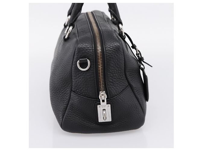 Sac à main PRADA en cuir noir argent Auth ep16195A Argenté - vue 3