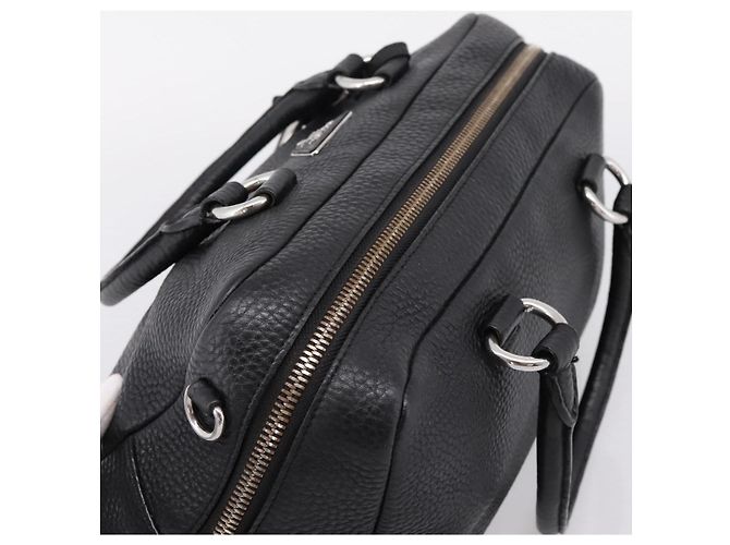 Sac à main PRADA en cuir noir argent Auth ep16195A Argenté - vue 6