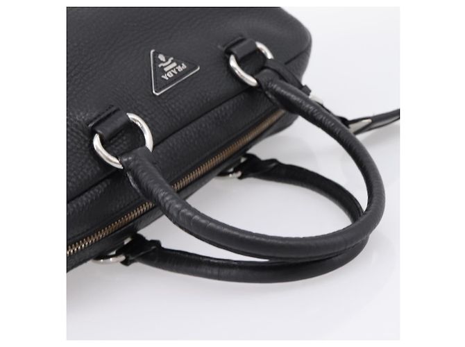 Sac à main PRADA en cuir noir argent Auth ep16195A Argenté - vue 7
