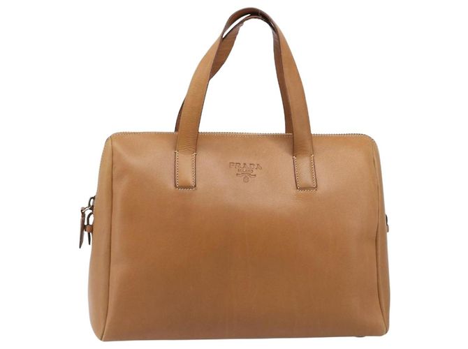 Sac à main PRADA en cuir marron ton or Auth bs37098 - vue 13