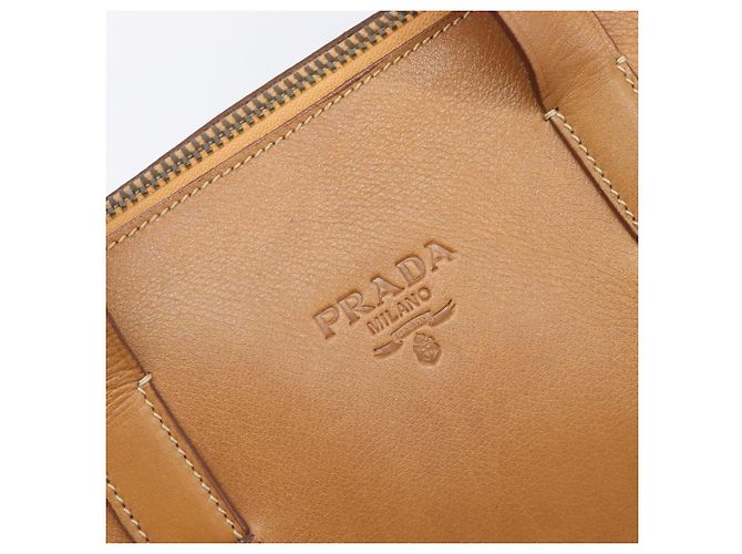 Sac à main PRADA en cuir marron ton or Auth bs37098 - vue 17