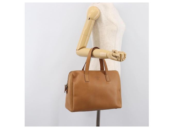 Sac à main PRADA en cuir marron ton or Auth bs37098 - vue 24