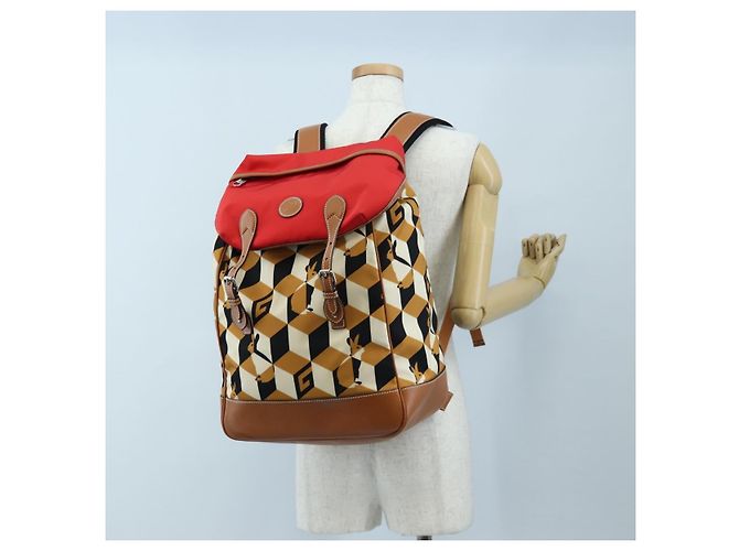 GUCCI Interlocking G Medium Rucksack Nylon Brown Silver 696013 Auth 205808A Braun Silber - Ansicht 38