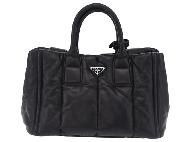 Bolso Tote PRADA Nappa Bomber de piel 2way Negro Plata Auth 204049M - vista 13