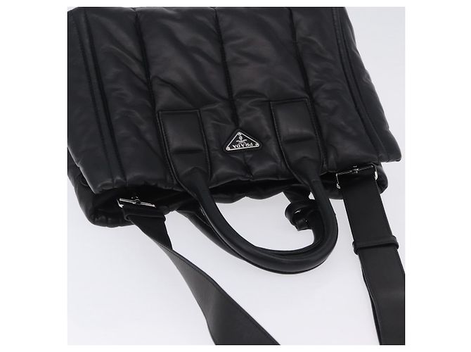 Bolso Tote PRADA Nappa Bomber de piel 2way Negro Plata Auth 204049M - vista 14