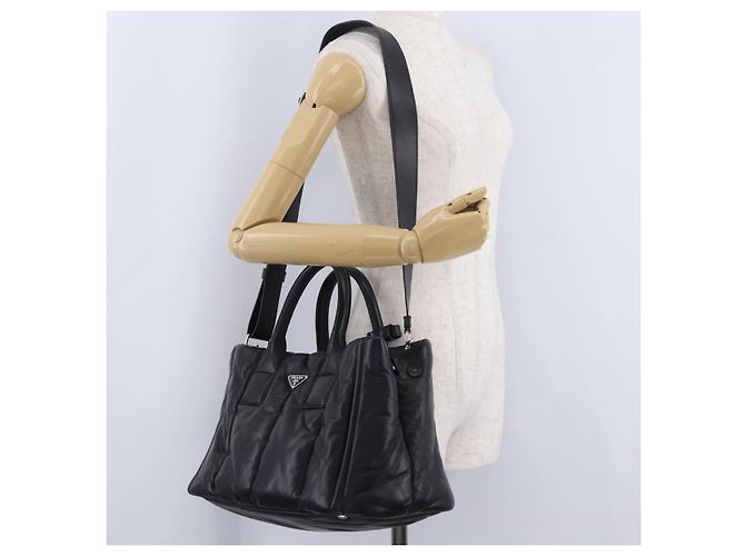 Bolso Tote PRADA Nappa Bomber de piel 2way Negro Plata Auth 204049M - vista 32