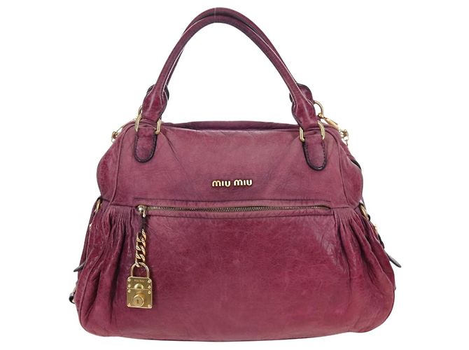 Bolsa de Mão Miu Miu em Couro 2way Rosa Ouro Auth bs37189 Dourado - vista 13