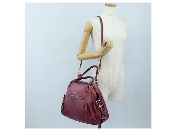 Bolsa de Mão Miu Miu em Couro 2way Rosa Ouro Auth bs37189 Dourado - vista 34