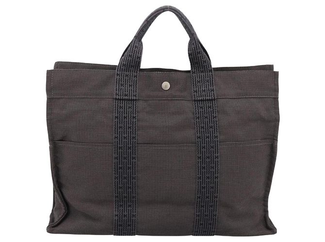 Hermès HERMES Her Line Tote MM Tote Bag Canvas Gray Silver Auth bs37333 Castaño Plata - vista 2