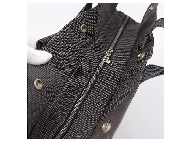 Hermès HERMES Her Line Tote MM Tote Bag Canvas Gray Silver Auth bs37333 Castaño Plata - vista 6