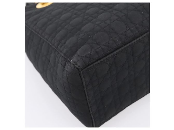 Bolsa de mão Christian Dior Lady Dior Canage Canvas Black Gold Auth ep16219 Preto Dourado - vista 10