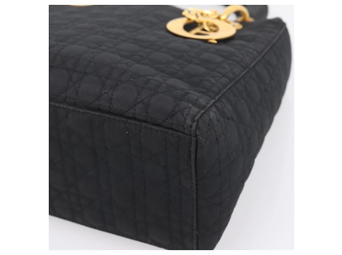 Bolsa de mão Christian Dior Lady Dior Canage Canvas Black Gold Auth ep16219 Preto Dourado - vista 14