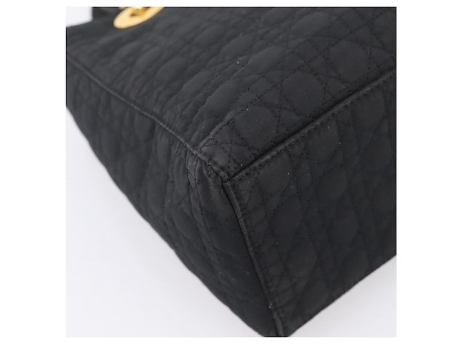 Bolsa de mão Christian Dior Lady Dior Canage Canvas Black Gold Auth ep16219 Preto Dourado - vista 15