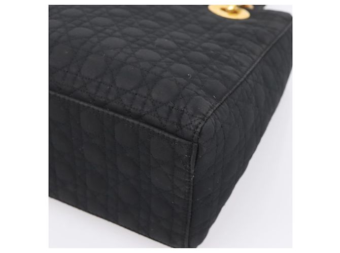 Bolsa de mão Christian Dior Lady Dior Canage Canvas Black Gold Auth ep16219 Preto Dourado - vista 16