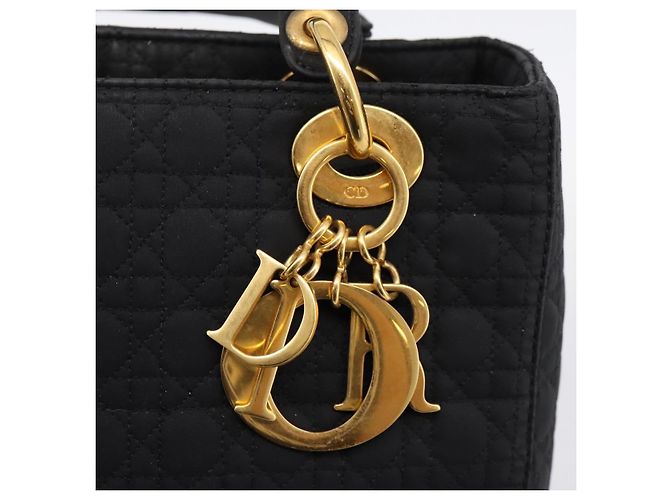 Bolsa de mão Christian Dior Lady Dior Canage Canvas Black Gold Auth ep16219 Preto Dourado - vista 17