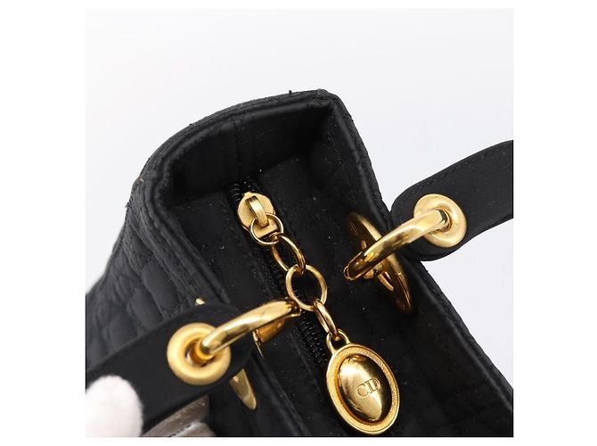 Bolsa de mão Christian Dior Lady Dior Canage Canvas Black Gold Auth ep16219 Preto Dourado - vista 18