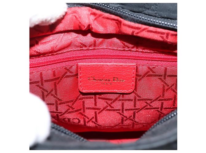 Bolsa de mão Christian Dior Lady Dior Canage Canvas Black Gold Auth ep16219 Preto Dourado - vista 19