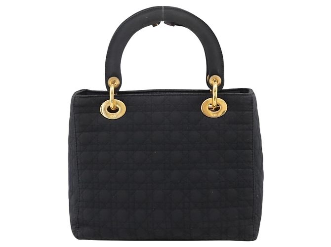 Bolsa de mão Christian Dior Lady Dior Canage Canvas Black Gold Auth ep16219 Preto Dourado - vista 2