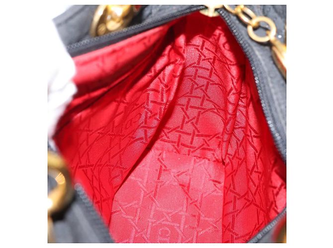 Bolsa de mão Christian Dior Lady Dior Canage Canvas Black Gold Auth ep16219 Preto Dourado - vista 20