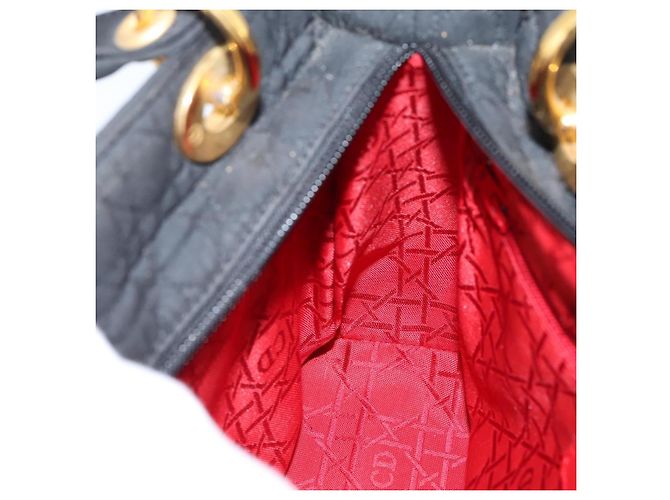Bolsa de mão Christian Dior Lady Dior Canage Canvas Black Gold Auth ep16219 Preto Dourado - vista 21