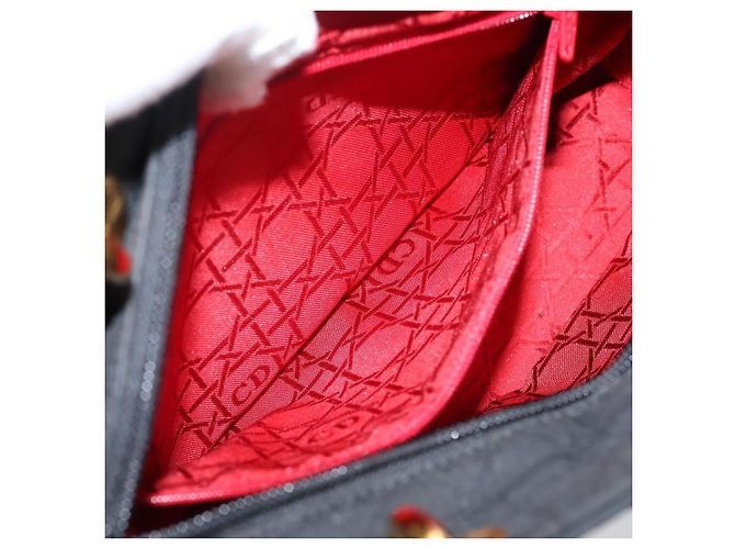 Bolsa de mão Christian Dior Lady Dior Canage Canvas Black Gold Auth ep16219 Preto Dourado - vista 23