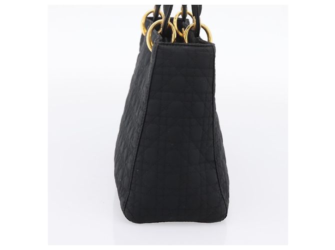 Bolsa de mão Christian Dior Lady Dior Canage Canvas Black Gold Auth ep16219 Preto Dourado - vista 3