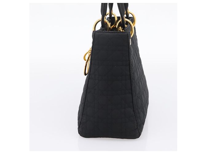 Bolsa de mão Christian Dior Lady Dior Canage Canvas Black Gold Auth ep16219 Preto Dourado - vista 4