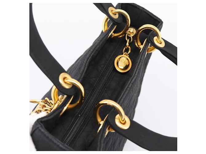 Bolsa de mão Christian Dior Lady Dior Canage Canvas Black Gold Auth ep16219 Preto Dourado - vista 6