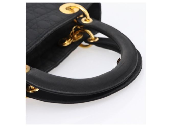 Bolsa de mão Christian Dior Lady Dior Canage Canvas Black Gold Auth ep16219 Preto Dourado - vista 7