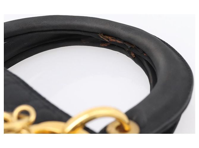 Bolsa de mão Christian Dior Lady Dior Canage Canvas Black Gold Auth ep16219 Preto Dourado - vista 8