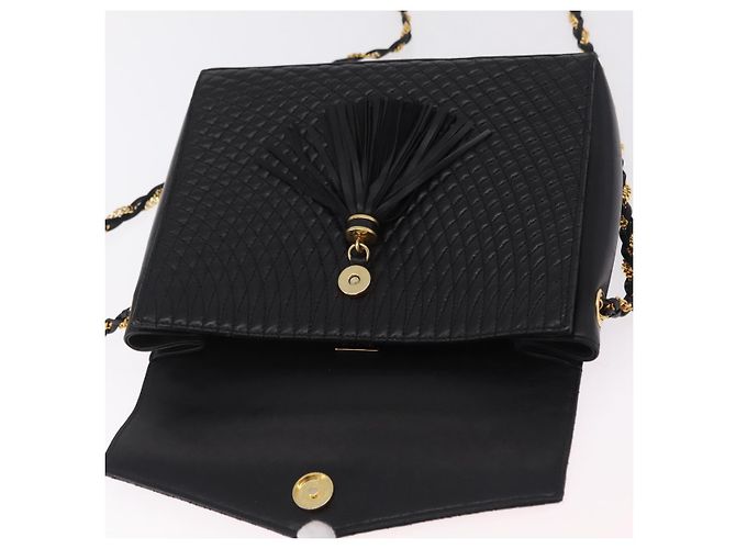 Bolsa de Ombro com Corrente Bally em Couro Preto e Dourado Auth BA16168 - vista 11