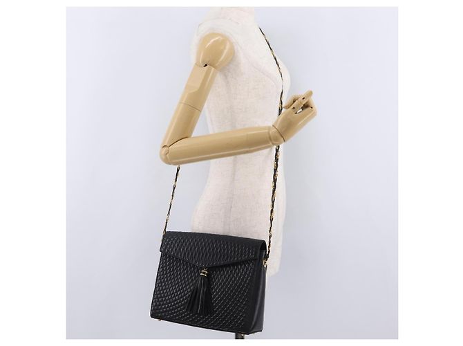 Bolsa de Ombro com Corrente Bally em Couro Preto e Dourado Auth BA16168 - vista 24